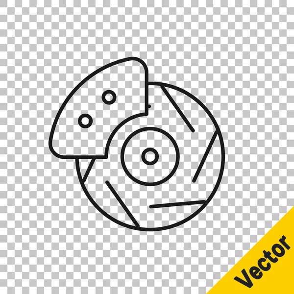 Черная Линия Автомобильный Тормозной Диск Значком Caliper Изолирован Прозрачном Фоне — стоковый вектор