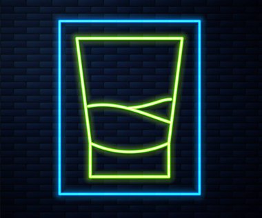 Parlayan neon hattı. Duvarda izole edilmiş votka ikonu camı. Vektör İllüstrasyonu