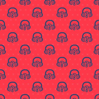 Mavi çizgi kulaklık simgesi kırmızı arkaplanda izole edilmiş kusursuz desen. Müşteri hizmetleri, yardım hattı, çağrı merkezi, faq, bakım. Vektör İllüstrasyonu