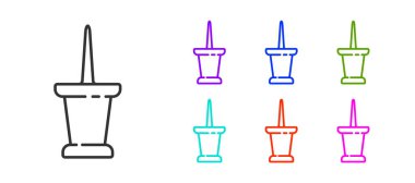 Siyah çizgi itme simgesi beyaz arkaplanda izole edildi. Raptiye işareti. Simgeleri renklendirin. Vektör İllüstrasyonu