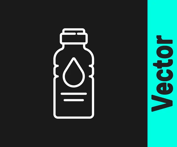 Белая Линия Бутылка Воды Иконка Изолированы Черном Фоне Знак Напитка — стоковый вектор