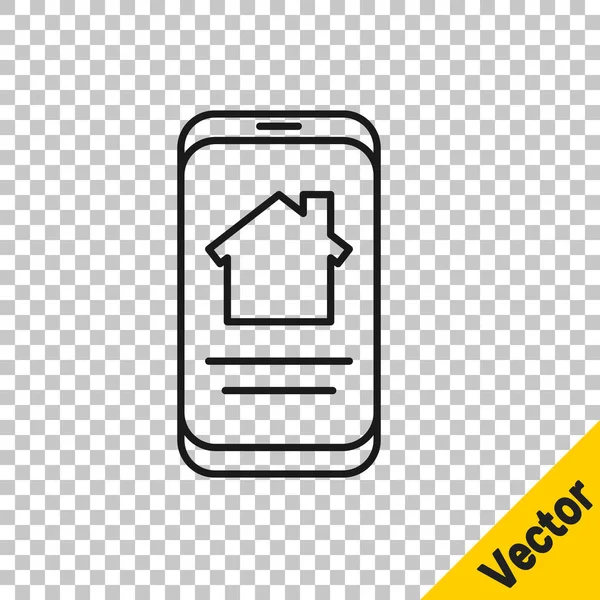 Línea Negra Casa Bienes Raíces Línea Icono Del Teléfono Inteligente — Vector de stock