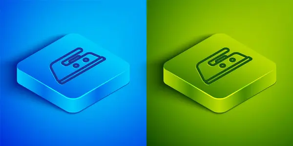 Isometric Line Electric Iron Icon Isolated Blue Green Background Steam — Stock Vector