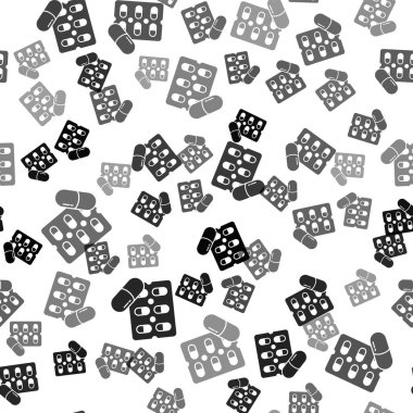 Siyah haplar, beyaz arka planda izole edilmiş iz bırakıyor. İlaç paketi. Tablet, vitamin, antibiyotik, aspirin. Vektör İllüstrasyonu