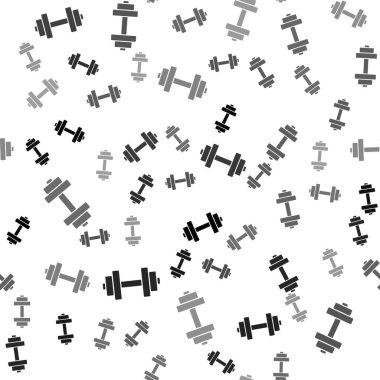 Siyah Dumbbell simgesi beyaz arkaplanda izole edilmiş kusursuz desen. Kas kaldırma ikonu, fitness halteri, spor aletleri, egzersiz yaban domuzu. Vektör İllüstrasyonu