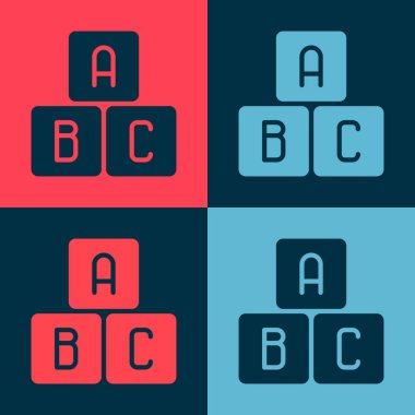 Pop Art ABC blok simgesi renk arkaplanında izole edildi. A, B, C harfli alfabe küpleri. Vektör İllüstrasyonu
