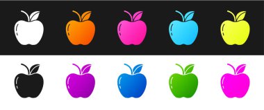 Apple simgesini siyah beyaz arkaplanda izole et. Yaprak sembollü meyve. Vektör İllüstrasyonu
