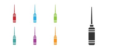 Beyaz arka planda ahşap saplı siyah Awl aracı izole edildi. İş gereçleri terzi endüstrisi. Simgeleri renklendirin. Vektör İllüstrasyonu