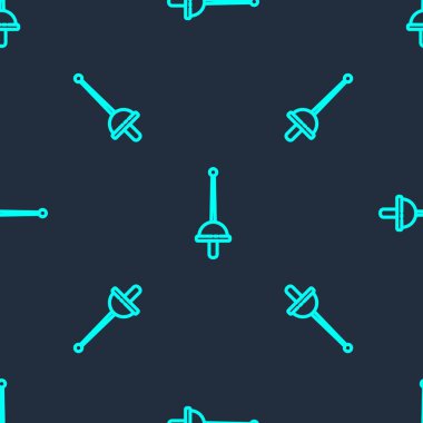 Yeşil çizgi eskrim ikonu mavi arka planda izole edilmiş kusursuz desen. Spor malzemeleri. Vektör İllüstrasyonu