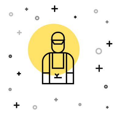 Siyah çizgi araba tamircisi ikonu beyaz arka planda izole edildi. Araba tamiri ve servis. Rastgele dinamik şekiller. Vektör İllüstrasyonu