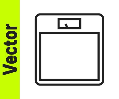 Siyah çizgi banyo ölçekli simge beyaz arka planda izole edildi. Ağırlık ölçme ekipmanı. Ağırlık ölçeği spor konsepti. Vektör İllüstrasyonu