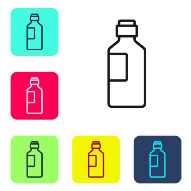 Beyaz arka planda izole edilmiş siyah çizgi su ikonu. Soda su içme tabelası. Renkli kare düğmelerle simgeleri ayarla. Vektör İllüstrasyonu