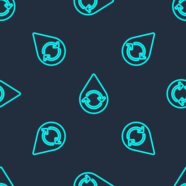 Yeşil Hat Temiz Su Simgesi Geri Dönüşüm mavi arka planda izole edilmiş pürüzsüz desen. İşaret geri dönüşümlü bir damla su. Vektör İllüstrasyonu