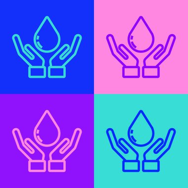 Popüler sanat çizgisi, arka planda sabun simgesiyle ellerini yıkıyor. Virüs ve bakterileri önlemek için ellerini sabunla yıkıyorsun. Vektör İllüstrasyonu