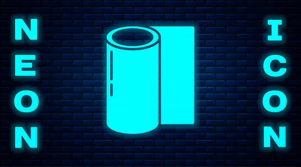 Świecący Neon Fitness Mat Rolki Ikona Izolowana Tle Cegły Ściany — Wektor stockowy