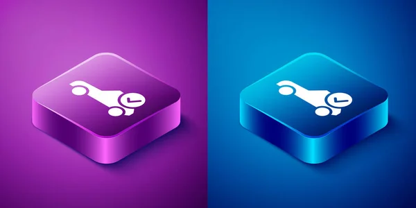 Isometric Auto service check automotive icon isolated on blue and purple background. Car service. Square button. Vector Illustration