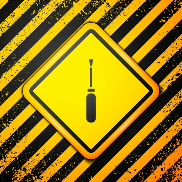 黄色の背景に隔離された黒いドライバーアイコン サービスツールのシンボル 警告サインだ ベクターイラスト — ストックベクタ