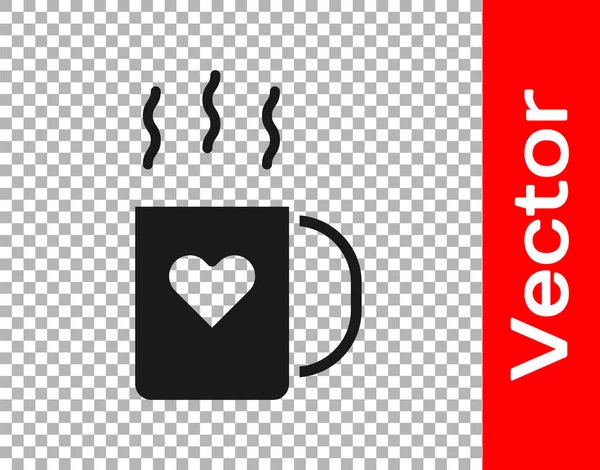 Taza Café Negro Icono Del Corazón Aislados Sobre Fondo Transparente — Vector de stock