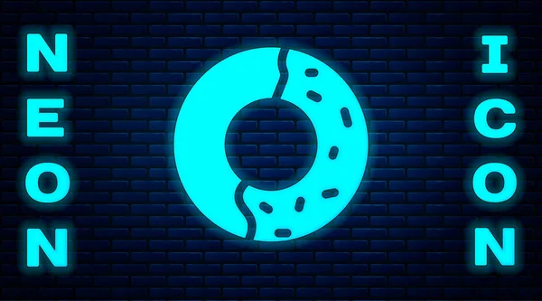 Leuchtende Neon Donut Mit Süßer Glasur Symbol Isoliert Auf Backsteinwand — Stockvektor