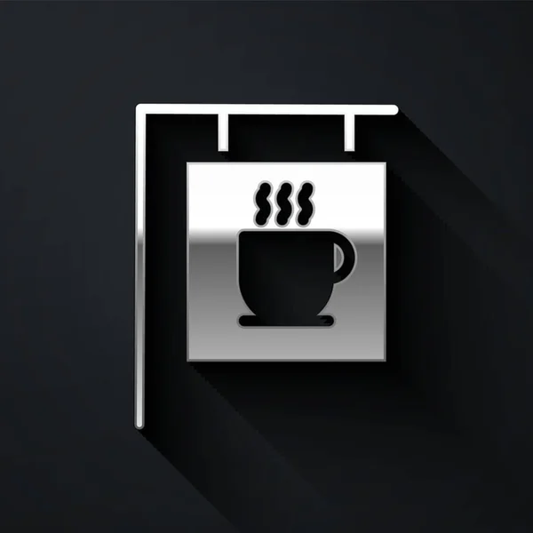 Silver Street Skilt Kaffe Ikon Isoleret Sort Baggrund Lang Skygge – Stock-vektor