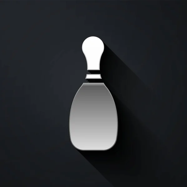 Silver Bowling Pin Pictogram Geïsoleerd Zwarte Achtergrond Lange Schaduw Stijl — Stockvector