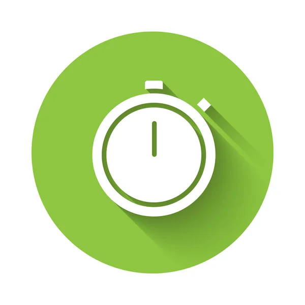 Ikona Bílé Stopky Izolovaná Dlouhým Stínem Časový Spínač Chronometr Zelený — Stockový vektor