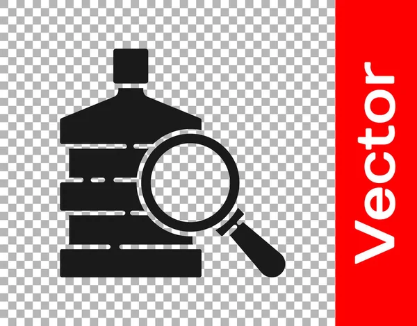 Black Big Bottle Clean Water Magnifying Glass Icon Isolated Transparent — Stock Vector