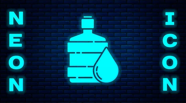 Glowing Neon Big Bottle Clean Water Icon Isolated Brick Wall — Stock Vector