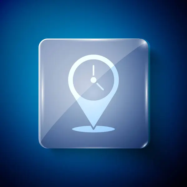 Ubicación Blanca Con Icono Reloj Aislado Sobre Fondo Azul Paneles — Archivo Imágenes Vectoriales