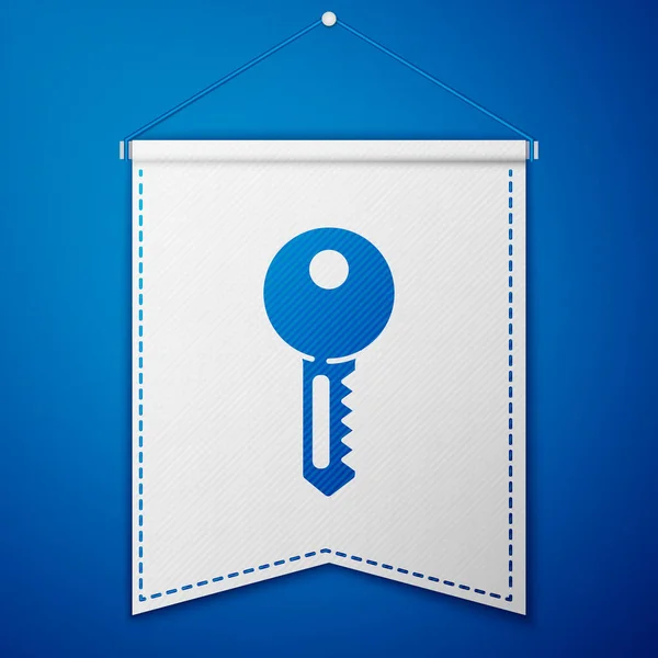 Blue House Sleutel Pictogram Geïsoleerd Blauwe Achtergrond Witte Wimpelsjabloon Vector — Stockvector