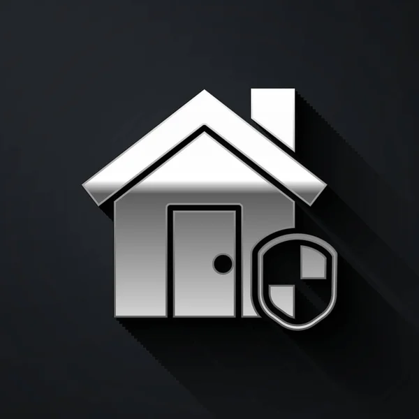 Silver House Protection Icon Isolated Black Background Home Shield Protection — Stock Vector