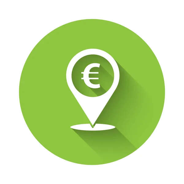 White Cash Locatie Pin Pictogram Geïsoleerd Met Lange Schaduw Pointer — Stockvector