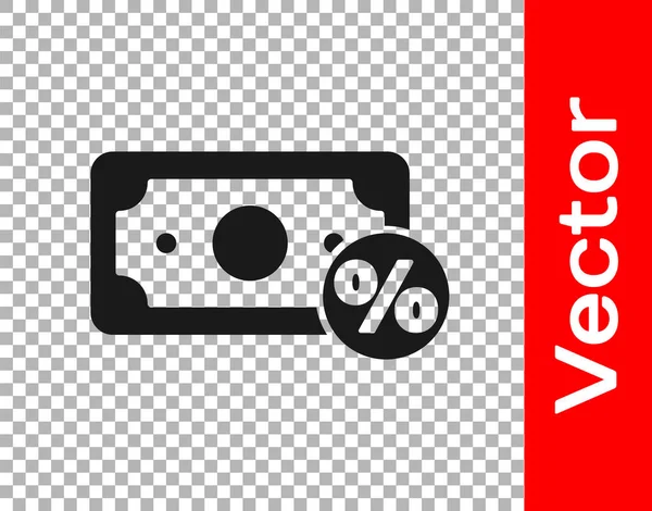 Black Money Percent Icon Isolated Transparent Background Percent Loyalty Wallet — Stock Vector