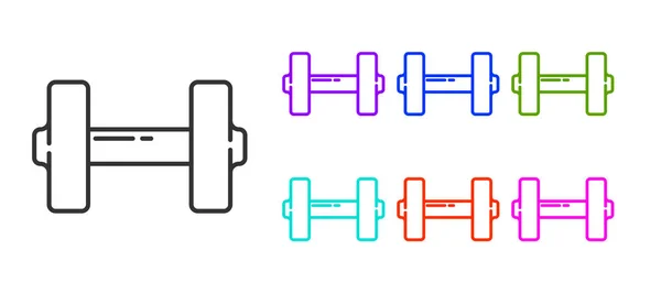 Black Line Dumbbell Symbol Isoliert Auf Weißem Hintergrund Muskellifting Ikone — Stockvektor