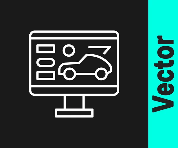 Белые Линии Оборудование Диагностики Состояние Автомобиля Иконка Изолированы Черном Фоне — стоковый вектор