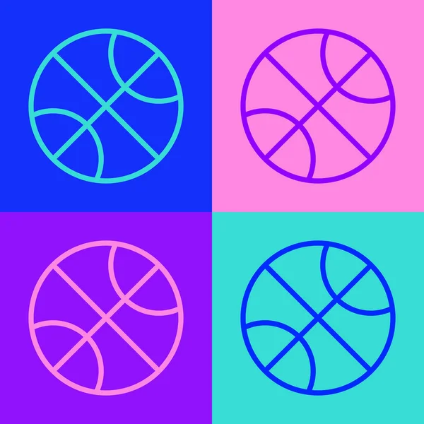 Pop Art Line Icono Pelota Baloncesto Aislado Sobre Fondo Color — Vector de stock