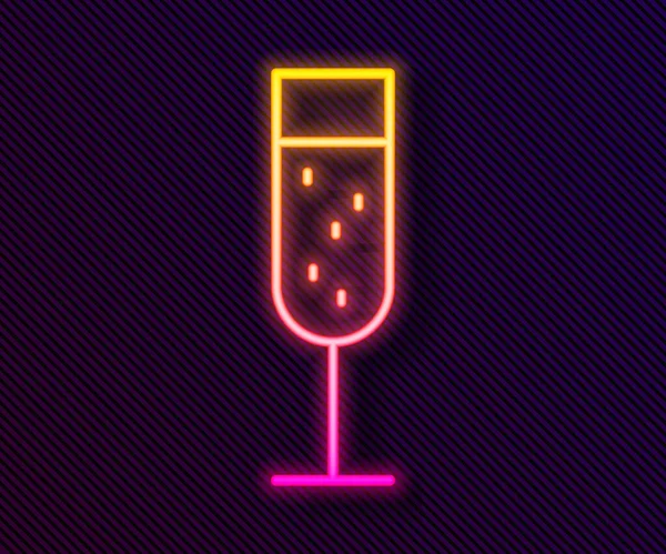 Glödande Neon Line Glas Champagne Ikon Isolerad Svart Bakgrund Vektor — Stock vektor