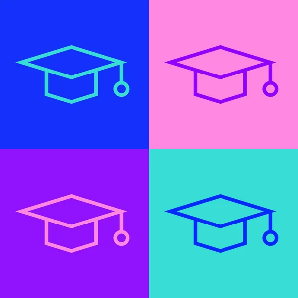 Pop Art Linie Graduation Cap Symbol Isoliert Auf Farbigem Hintergrund — Stockvektor