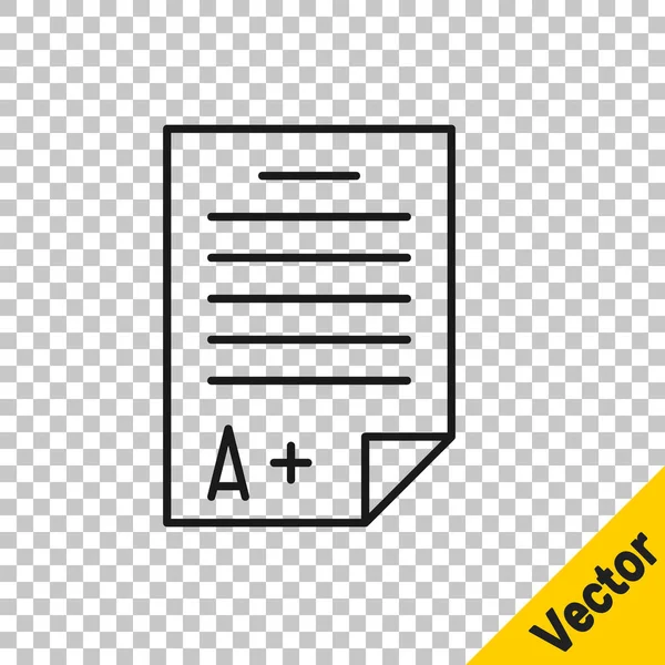 Schwarze Linie Prüfungsbogen Mit Note Symbol Isoliert Auf Transparentem Hintergrund — Stockvektor