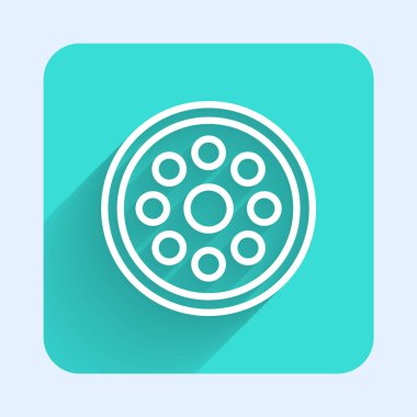 Kıyafet simgesi için uzun gölgeli beyaz çizgi dikiş düğmesi. Giysi düğmesi. Yeşil kare düğmesi. Vektör İllüstrasyonu