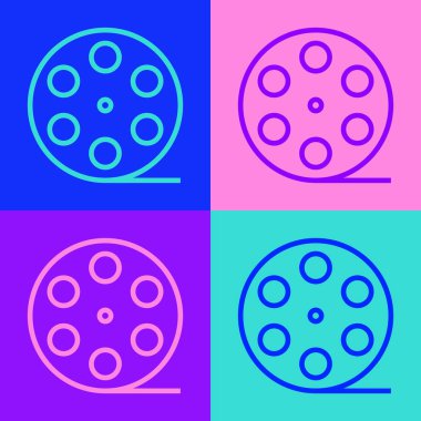 Pop Art Line Film makarası ikonu renk arkaplanında izole edildi. Vektör İllüstrasyonu
