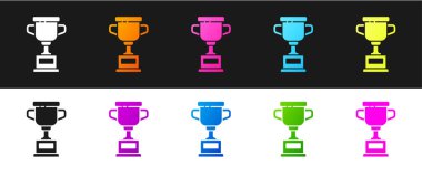 Ödül kupa simgesini siyah ve beyaz arkaplanda izole et. Galibiyet ödülü sembolü. Şampiyonluk ya da yarışma kupası. Spor başarısı işareti. Vektör İllüstrasyonu