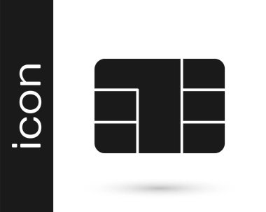 Gri kredi kartında beyaz arka planda çip simgesi var. Temassız ödeme. Vektör İllüstrasyonu