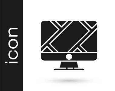 Gri Bilgisayar monitörü ve beyaz zemin üzerinde konum belirleyici simgesi olan katlanmış harita. Vektör İllüstrasyonu