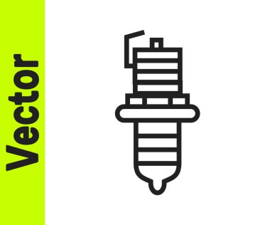 Siyah çizgi araba buji simgesi beyaz arkaplanda izole edildi. Araba elektrikli mumu. Vektör İllüstrasyonu