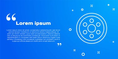 Mavi arka planda izole edilmiş bir araba simgesi için beyaz çizgi tekerleği. Vektör İllüstrasyonu