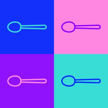 Pop Art Line Spoon simgesi renk arkaplanında izole edildi. Mutfak aletleri. Çatal bıçak seti. Vektör İllüstrasyonu