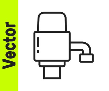 Beyaz zemin üzerinde izole edilmiş şişe su ikonu için siyah çizgi mekanik pompası. Vektör İllüstrasyonu