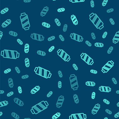 Mavi arkaplan üzerinde yeşil çizgi dikiş ipliği izole edilmiş dikişsiz desen. İplik makarası. İplik kutusu. Vektör İllüstrasyonu