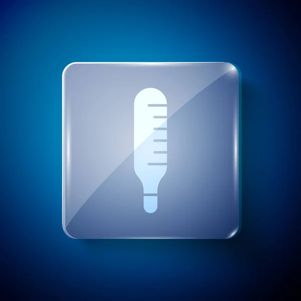 Witte Medische Thermometer Voor Medisch Onderzoek Pictogram Geïsoleerd Blauwe Achtergrond — Stockvector